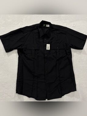 The Force Sentry Plus Black Short Sleeve Button+Zip Uniform Shirt Mens Size 17.5